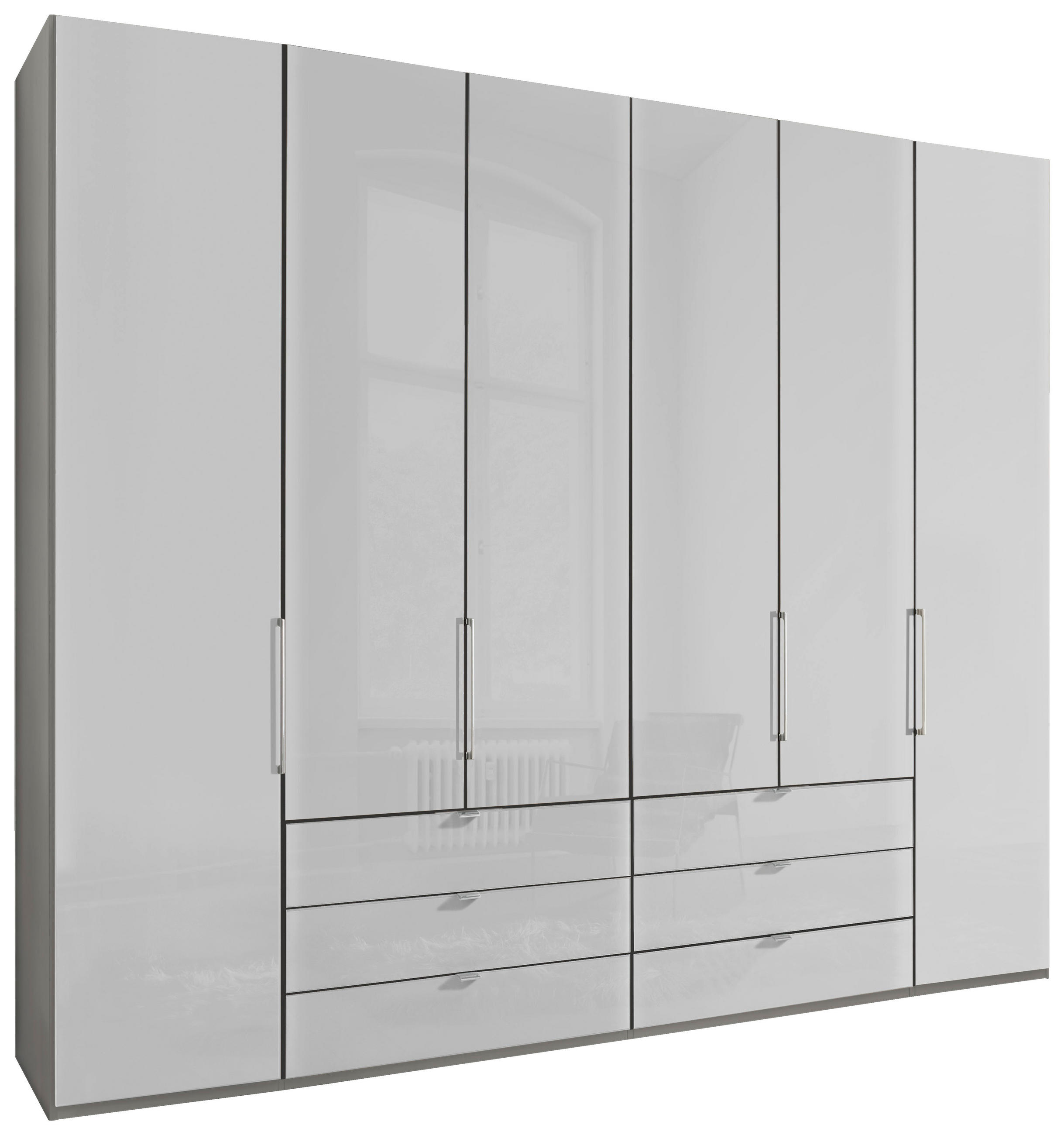 FALTTÜRENSCHRANK 250/236/58 cm 6-türig Grau, Weiß  - Chromfarben/Weiß, KONVENTIONELL, Glas/Holzwerkstoff (250/236/58cm) - Dieter Knoll