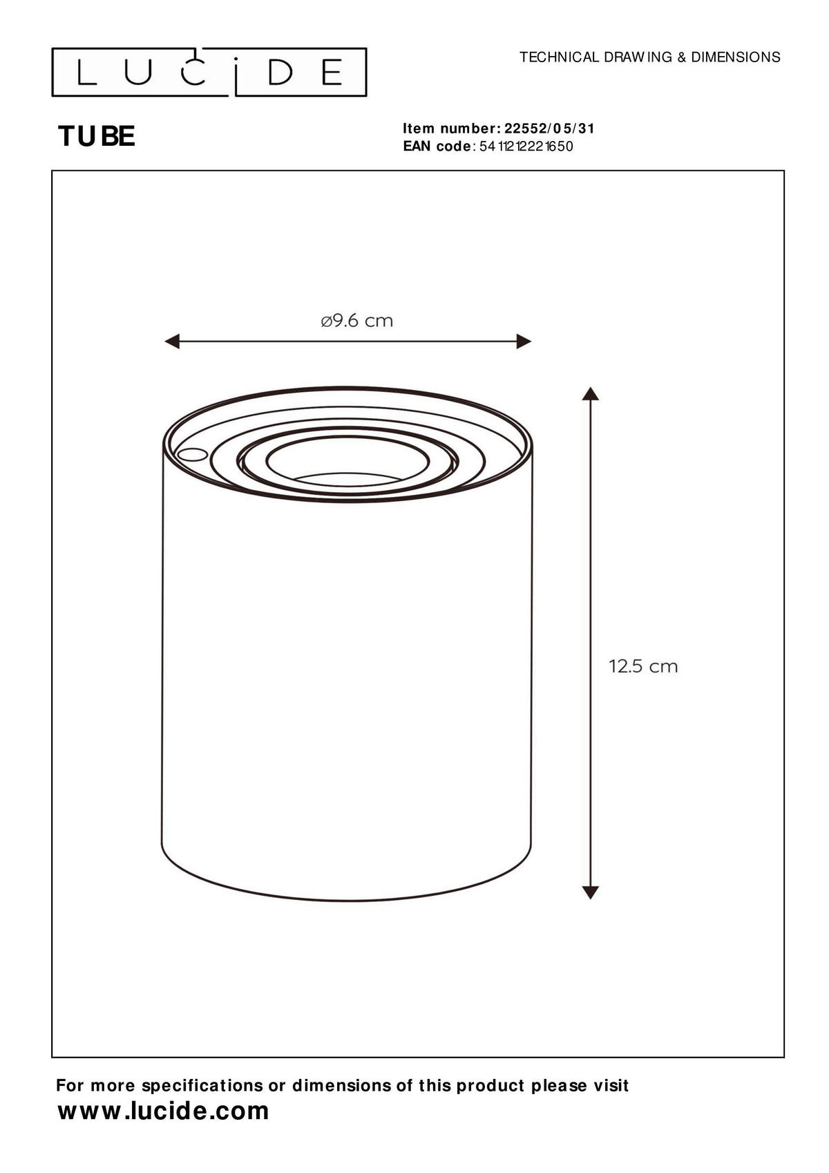 TISCHLEUCHTE TUBE 9.6/9.6/12.5 cm   - KONVENTIONELL, Metall (9.6/9.6/12.5cm) - Lucide