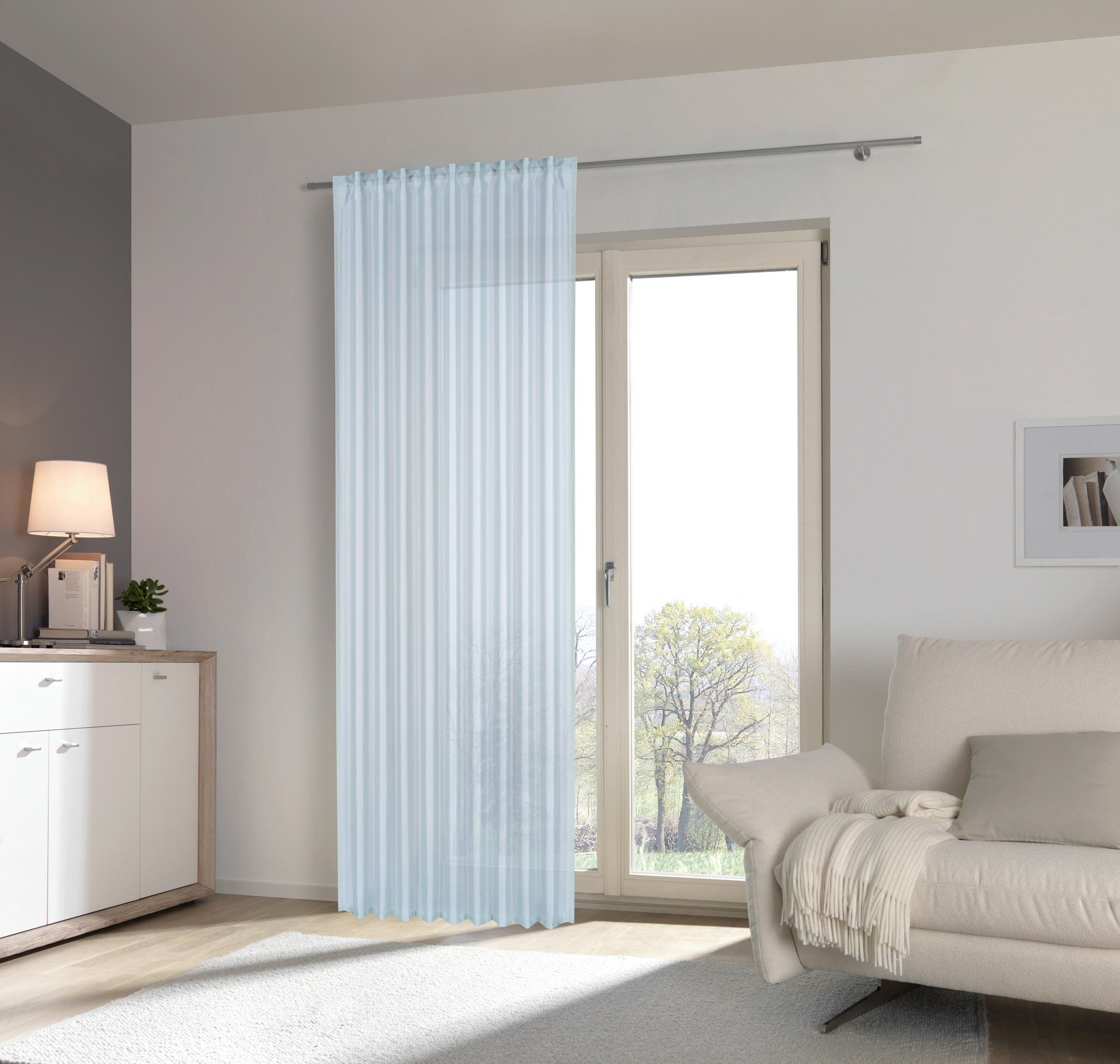 HOTOVÝ ZÁVĚS, průhledné, 135/245 cm - modrá, Basics, textil (135/245cm) - Esposa