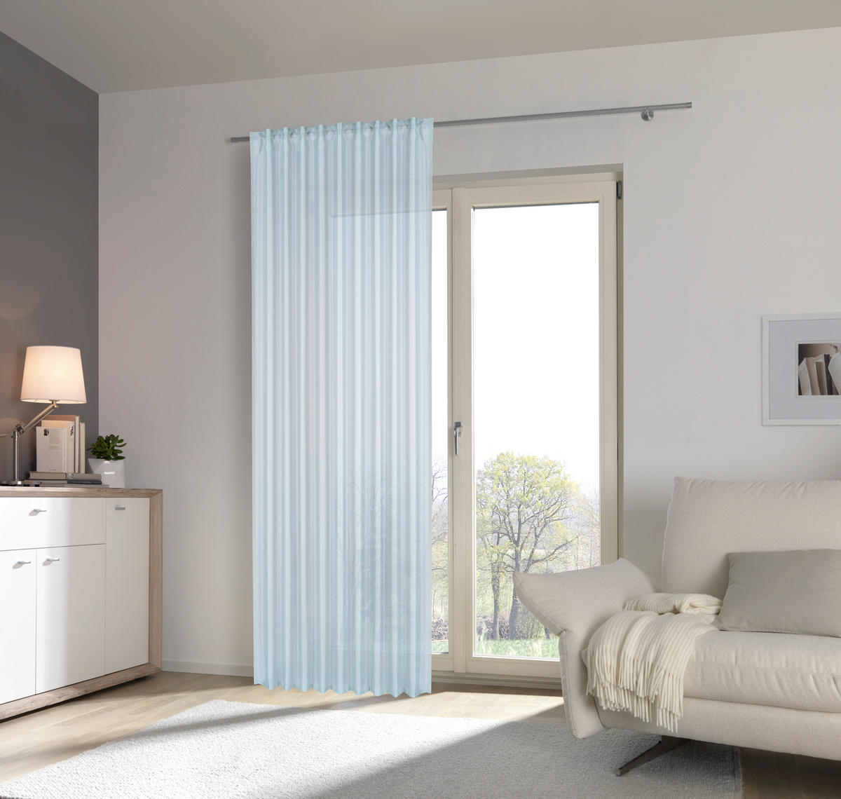 HOTOVÝ ZÁVES, priehľadné, 135/245 cm - modrá, Basics, textil (135/245cm) - Esposa