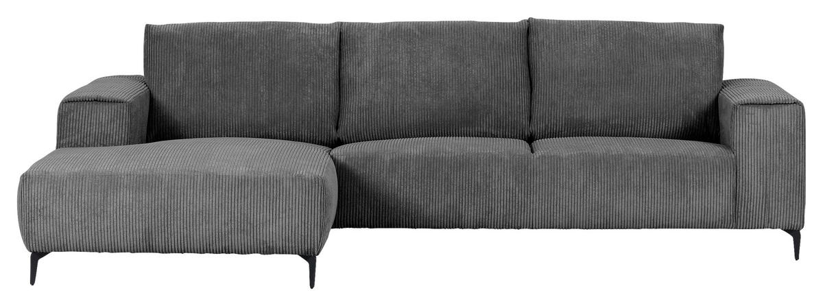 ECKSOFA in Cord Dunkelgrau  170/285 cm  - Dunkelgrau/Schwarz, KONVENTIONELL, Textil/Metall (170/285cm) - Carryhome