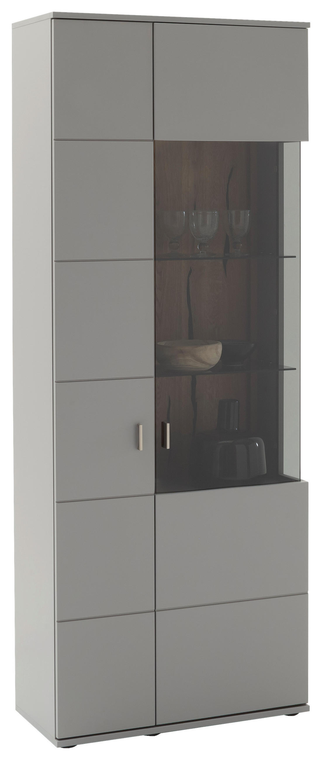 VITRIN furnérozott szürke, tölgyfa  - fekete/tölgyfa, Design, műanyag/faalapú anyag (80/207/38cm) - MID.YOU