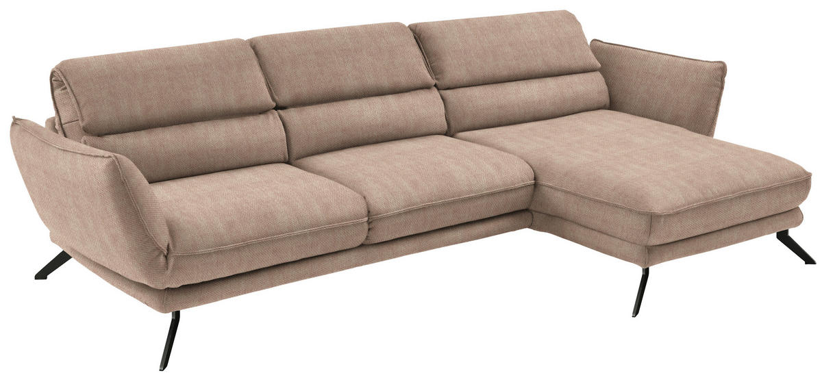 ECKSOFA in Velours Hellbraun  - Hellbraun/Schwarz, Design, Textil/Metall (283/153cm) - Valdera