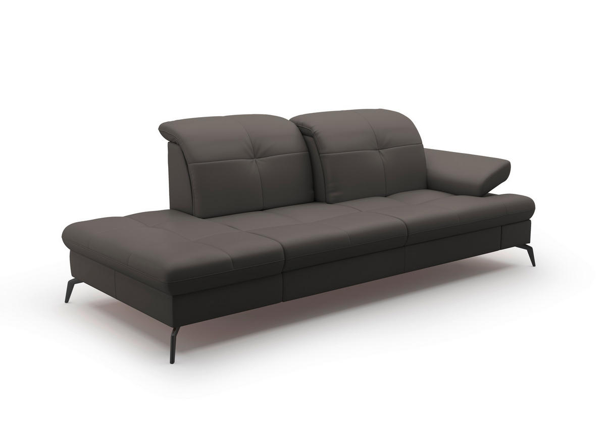 RÉCAMIERE Anthrazit Kombination Echtleder/Stoff Vliesstoff  - Anthrazit/Schwarz, KONVENTIONELL, Leder/Textil (231/90/122cm) - Sit & More