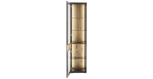 VITRINE in furniert, massiv Grau, Schwarz, Eichefarben - Eichefarben/Anthrazit, Design, Glas/Holzwerkstoff (45/201/37cm) - Novel