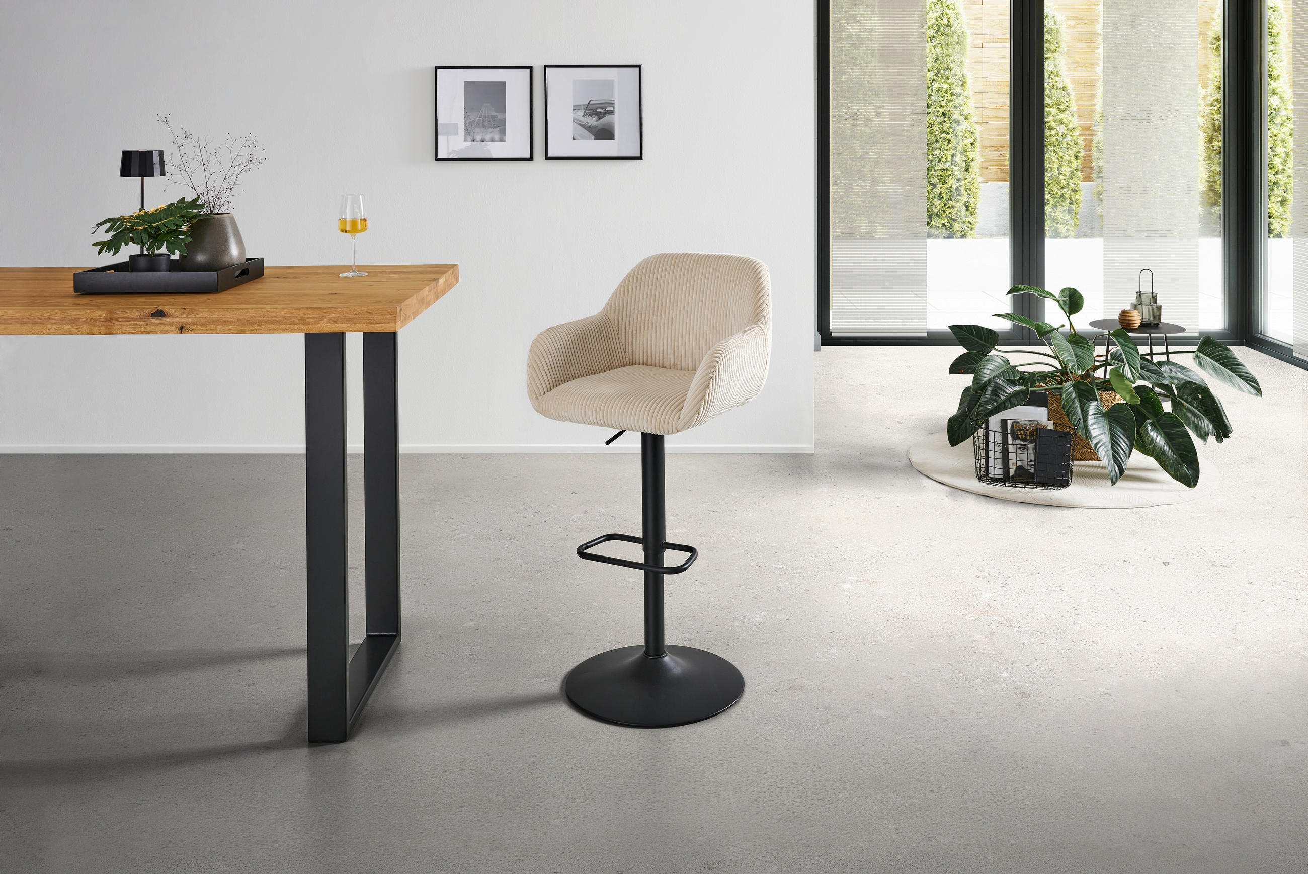 BARHOCKER in Metall, Textil Schwarz, Beige  - Beige/Schwarz, LIFESTYLE, Textil/Metall (44/95-117/55cm) - Livetastic