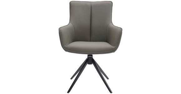 ARMLEHNSTUHL  Lederauswahl, Sitzfläche 360° drehbar, inklusive Armlehnen  Echtleder  - Schwarz/Grau, Design, Leder/Metall (64/87/60cm) - Novel