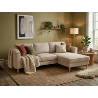 ECKSOFA Cord Creme  - Buchefarben/Creme, Modern, Holz/Textil (232/161cm) - Trendmanufaktur