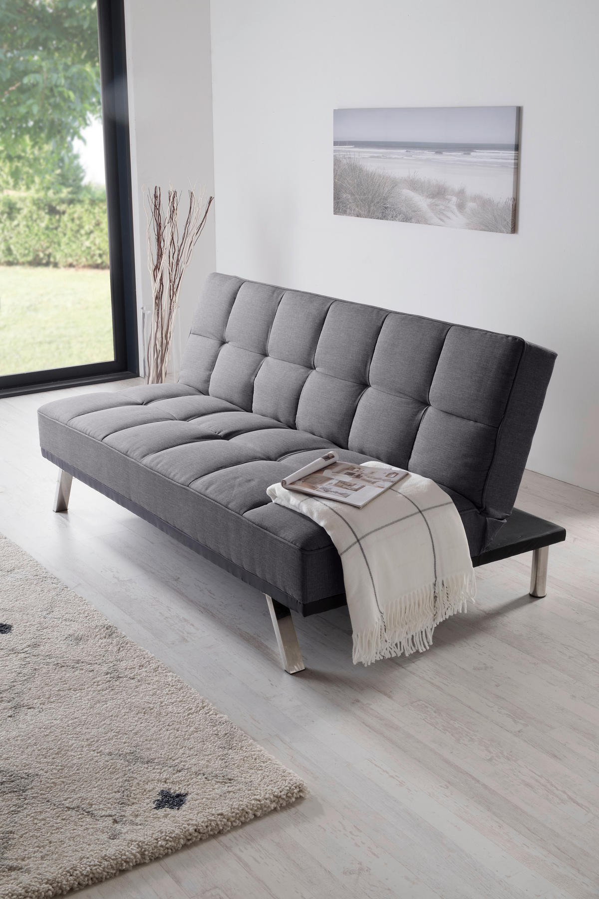 SCHLAFSOFA in Mikrofaser Anthrazit, Edelstahlfarben  - Edelstahlfarben/Anthrazit, Basics, Textil/Metall (179/84/96cm) - MID.YOU