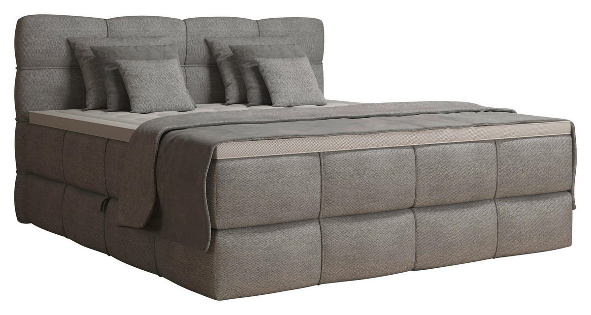 BOXSPRINGBETT 160/200 cm,  in Grau, gepolstertes Kopfteil, Bettkasten, Topper, Matratzen, H3 + H3 = fest  - Schwarz/Grau, Design, Kunststoff/Textil (160/200cm) - Chameo