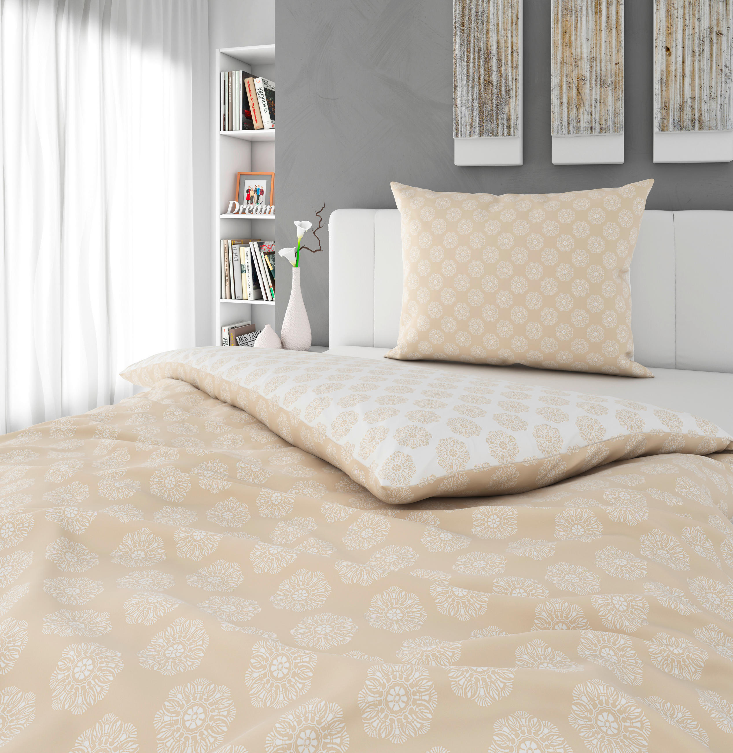 OBOJSTRANNÁ POSTEĽNÁ BIELIZEŇ, satén, béžová, 140/200 cm - béžová, Konventionell, textil (140/200cm) - Esposa