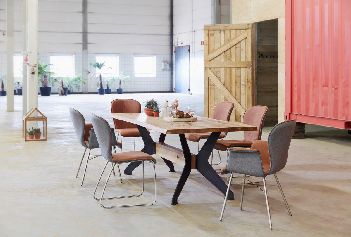 ESSTISCH in Metall, Holz 220/100/77 cm  - Eichefarben/Anthrazit, Design, Holz/Metall (220/100/77cm) - Bert Plantagie