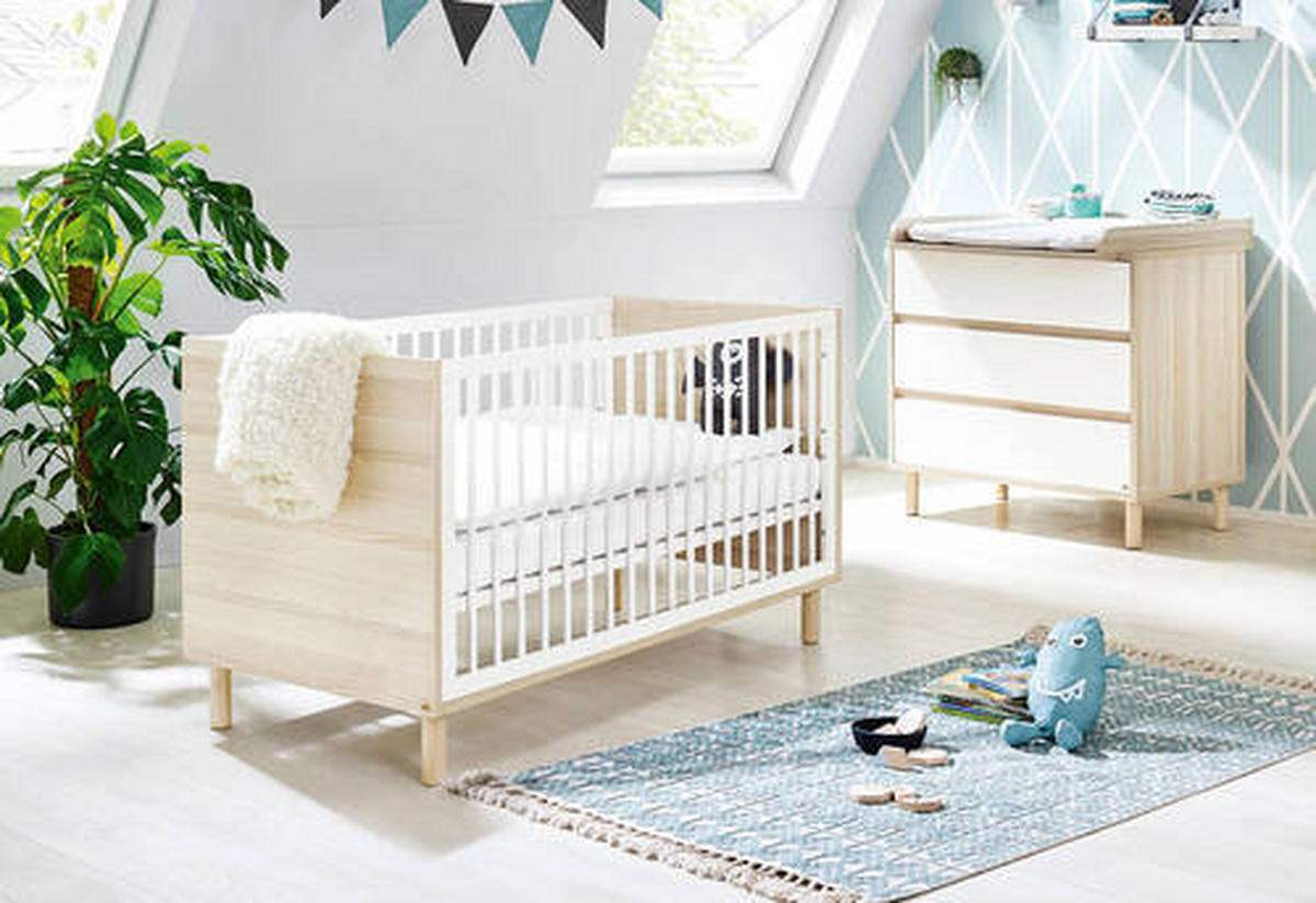 GITTERBETT PINOLINO FLOW 145/75/85 cm  - Eschefarben/Weiß, Design, Holzwerkstoff (145/75/85cm) - Pinolino