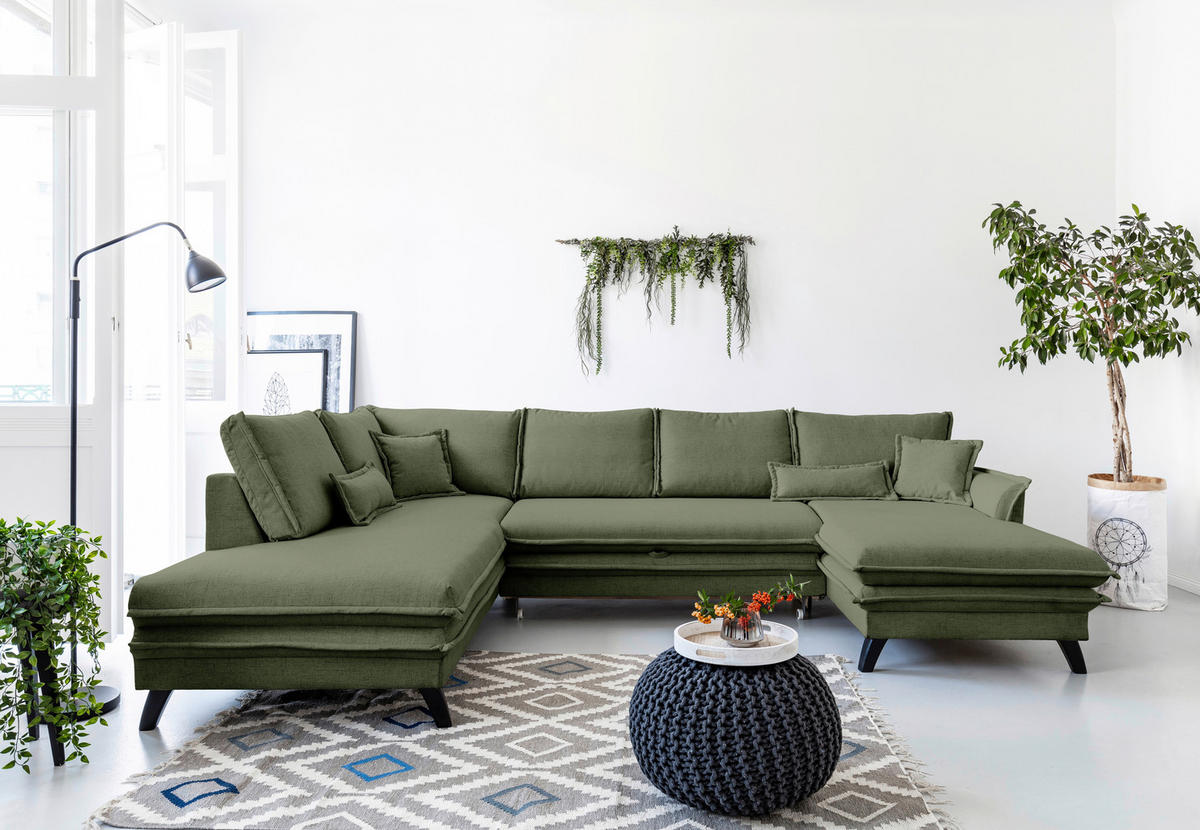 SJEDEĆA GARNITURA tekstil  zelena   - zelena/crna, Design, tekstil/drvo (200/300/150cm) - P & B
