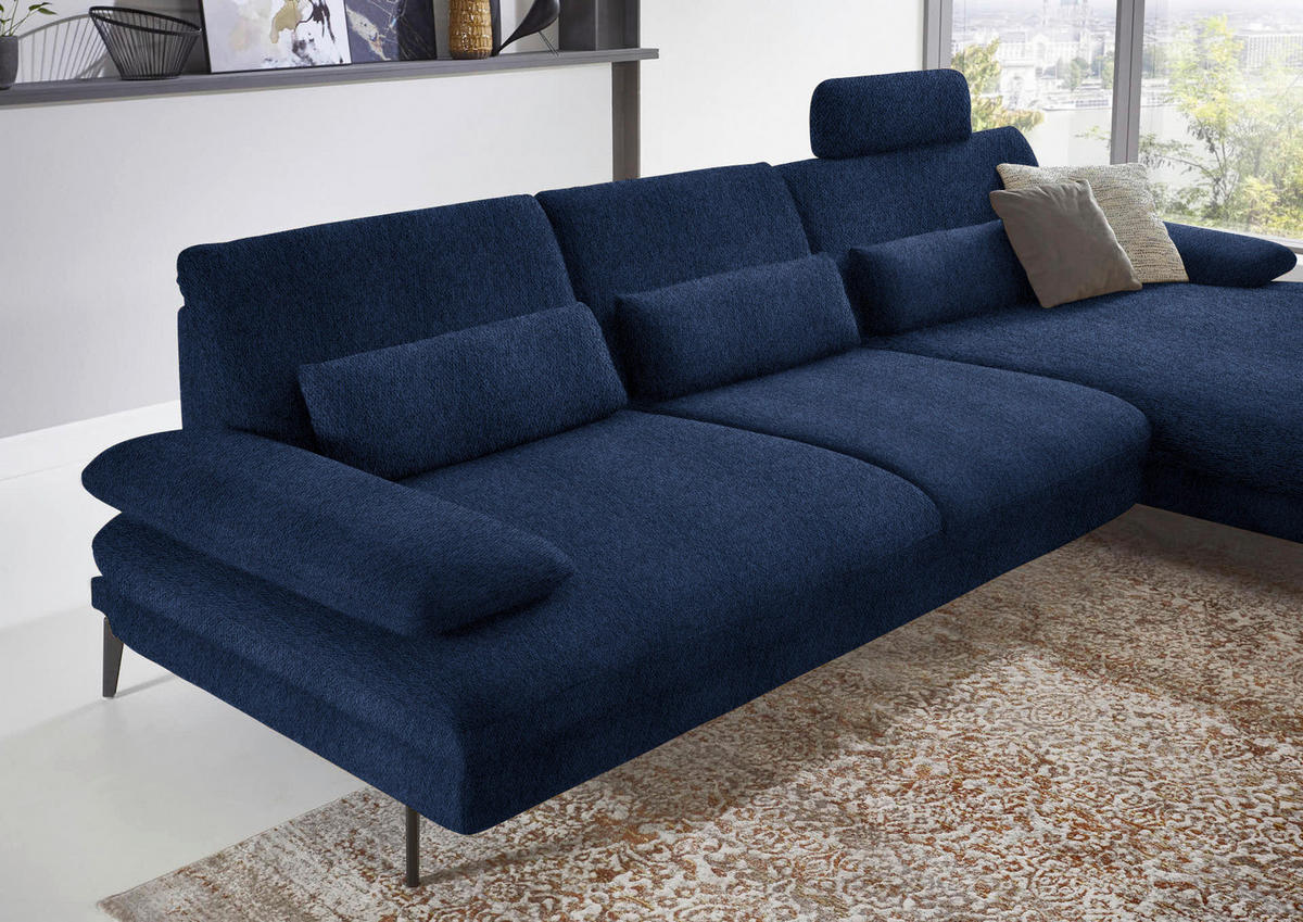 ECKSOFA in Chenille Dunkelblau  - Schwarz/Dunkelblau, Design, Textil/Metall (310/180cm) - Dieter Knoll