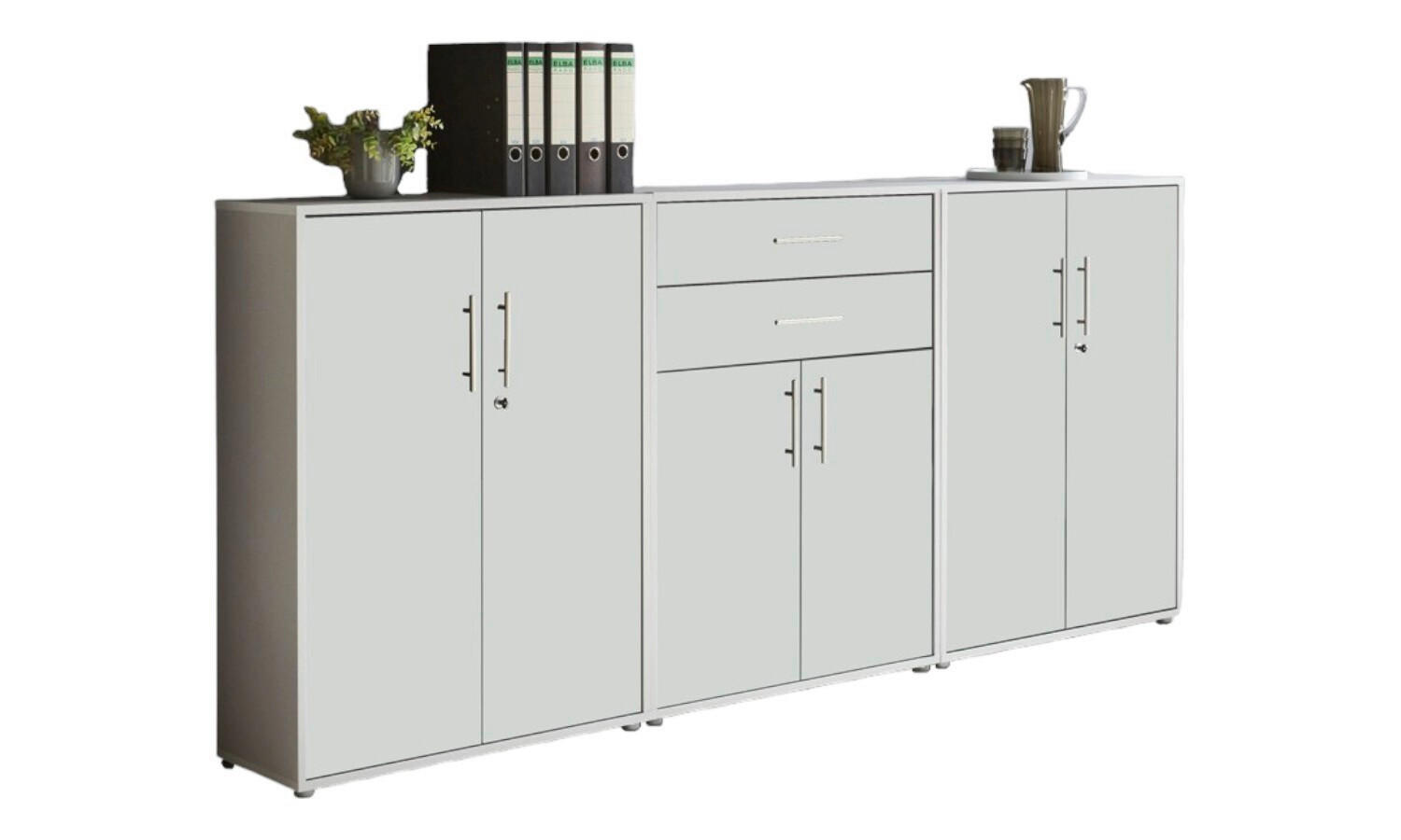 AKTENSCHRANK 253,2/113,6/33 cm  - Weiß/Grau, MODERN, Holzwerkstoff (253,2/113,6/33cm) - MID.YOU