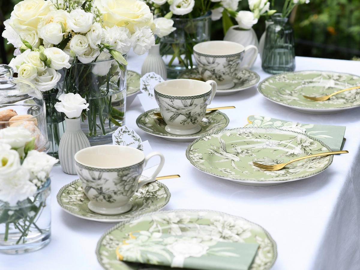 KAFFESERVIS Adelaide Grün 12 delar  - vit/grön, Basics, keramik - Creatable