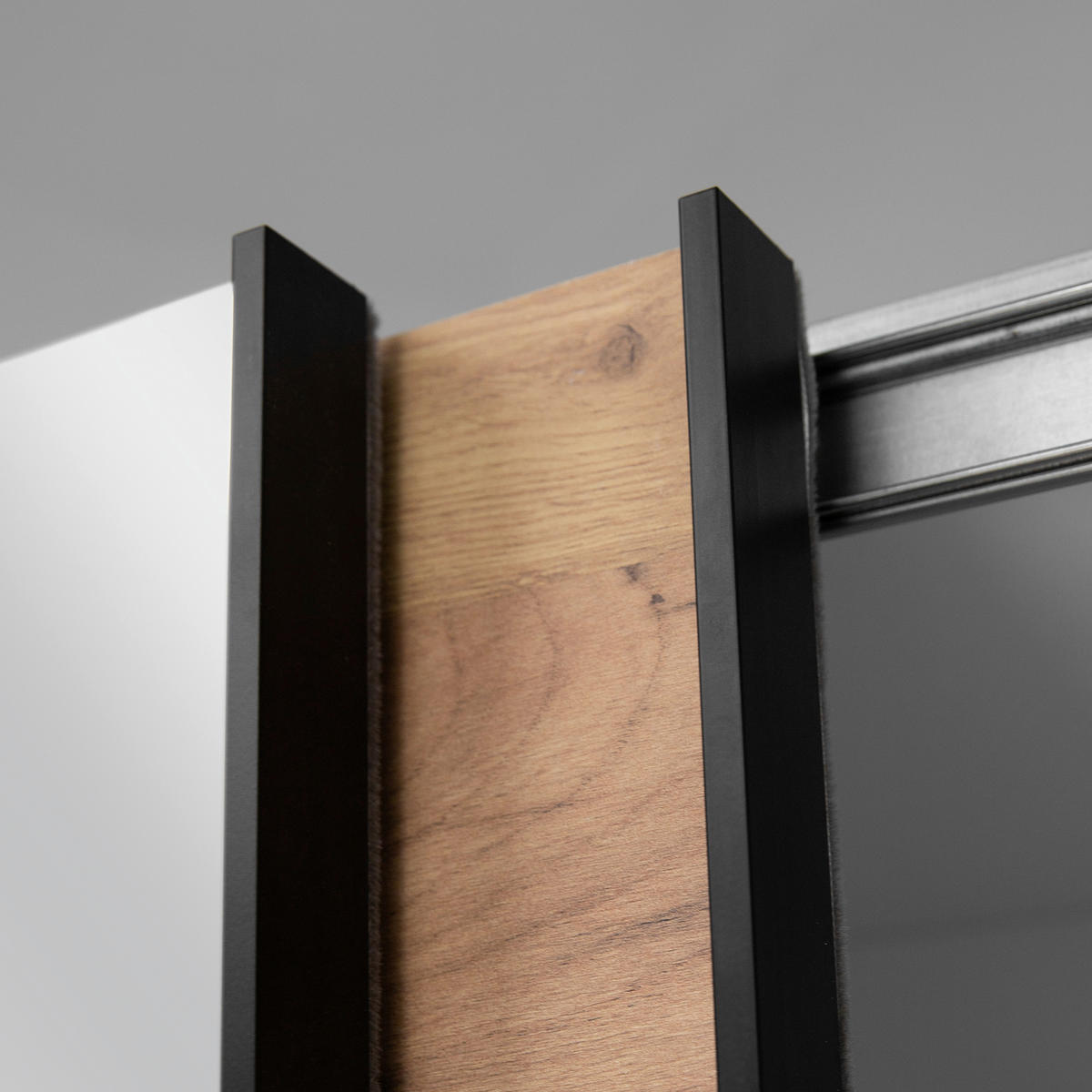 OMARA Z DRSNIMI VRATI, barve hrasta  - črna/barve hrasta, Moderno, kovina/leseni material (250/210/62cm) - MID.YOU