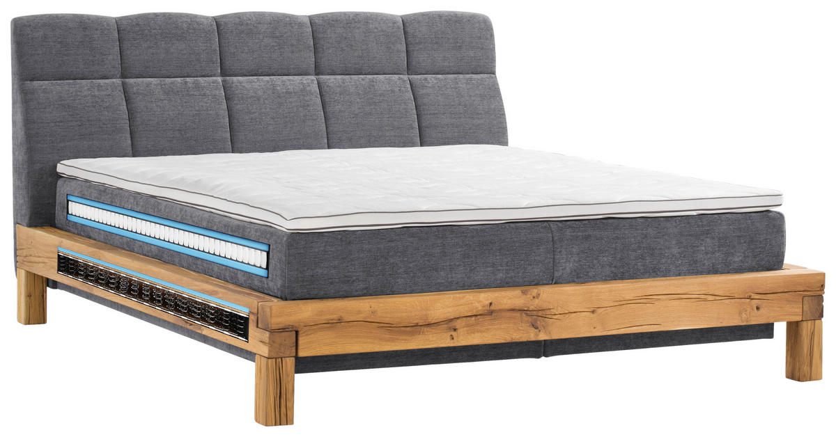 BOXSPRINGBETT 180/200 cm  in Anthrazit  - Anthrazit/Buchefarben, Natur, Holz/Textil (180/200cm) - Livetastic