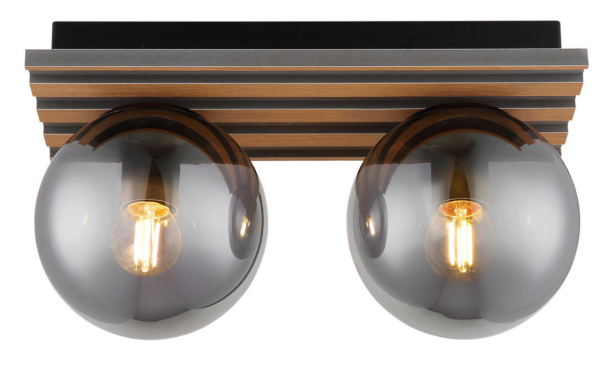 DECKENLEUCHTE Parsons 35/15/20 cm  - Schwarz/Braun, Design, Glas/Holzwerkstoff (35/15/20cm) - Globo