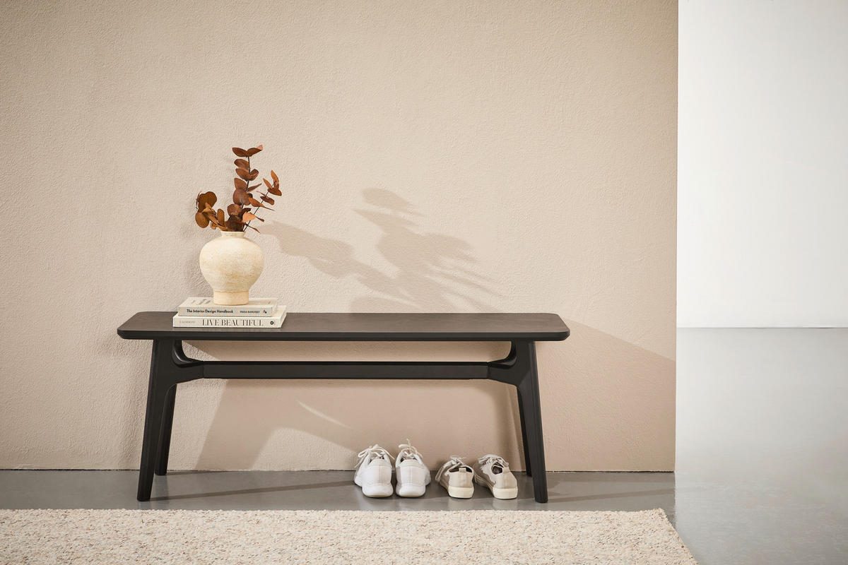 SITZBANK 120/45/35 cm Schwarz Eiche furniert, massiv  - Schwarz, Design, Holz (120/45cm) - Livetastic