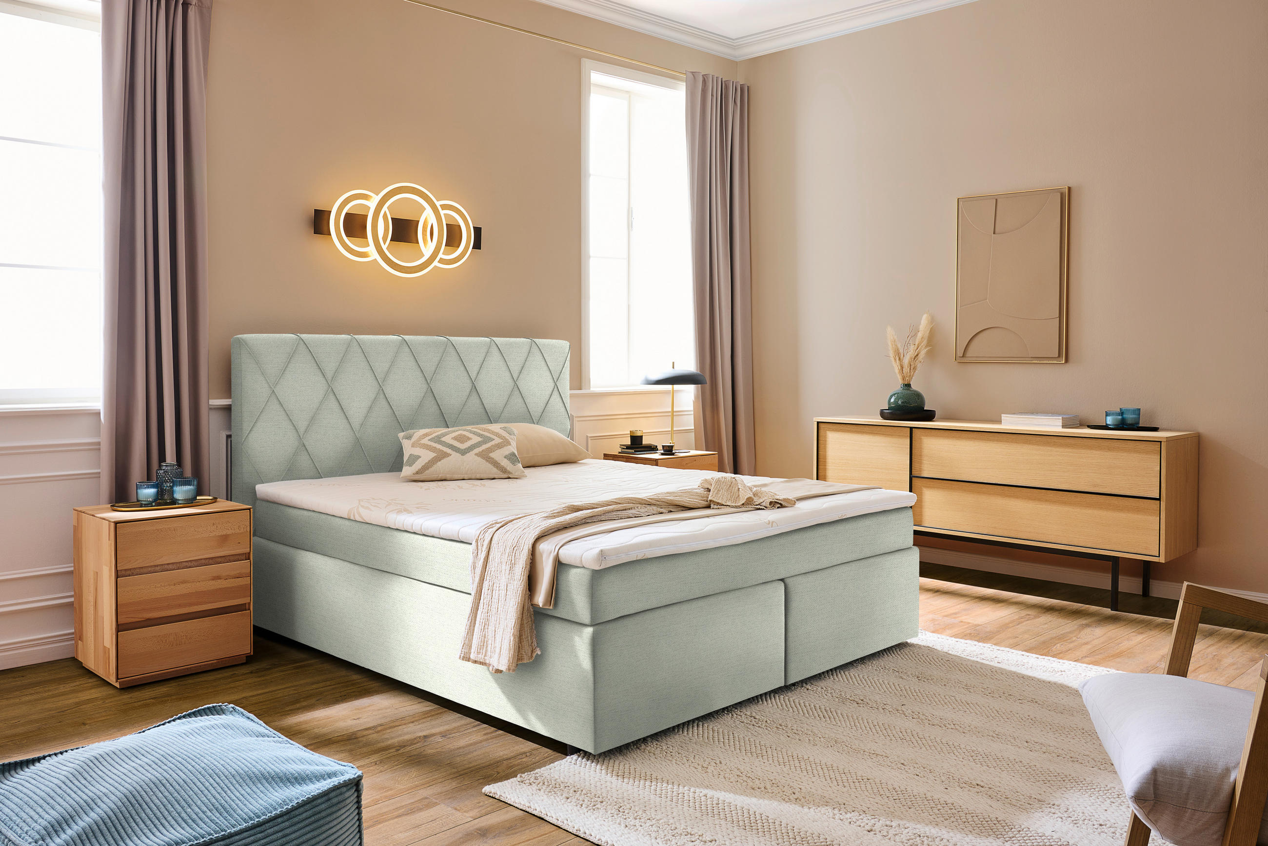 BOXSPRINGBETT 180/200 cm  in Weiß  - Schwarz/Weiß, Design, Kunststoff/Textil (180/200cm) - Xora