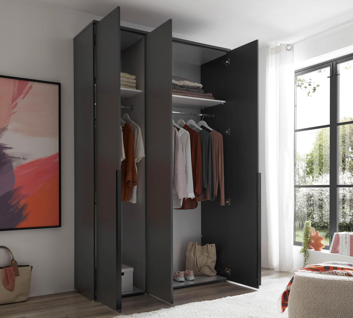 DREHTÜRENSCHRANK 135/225/52 cm 3-türig Graphitfarben  - Graphitfarben/Schwarz, MODERN, Holzwerkstoff/Kunststoff (135/225/52cm) - MID.YOU