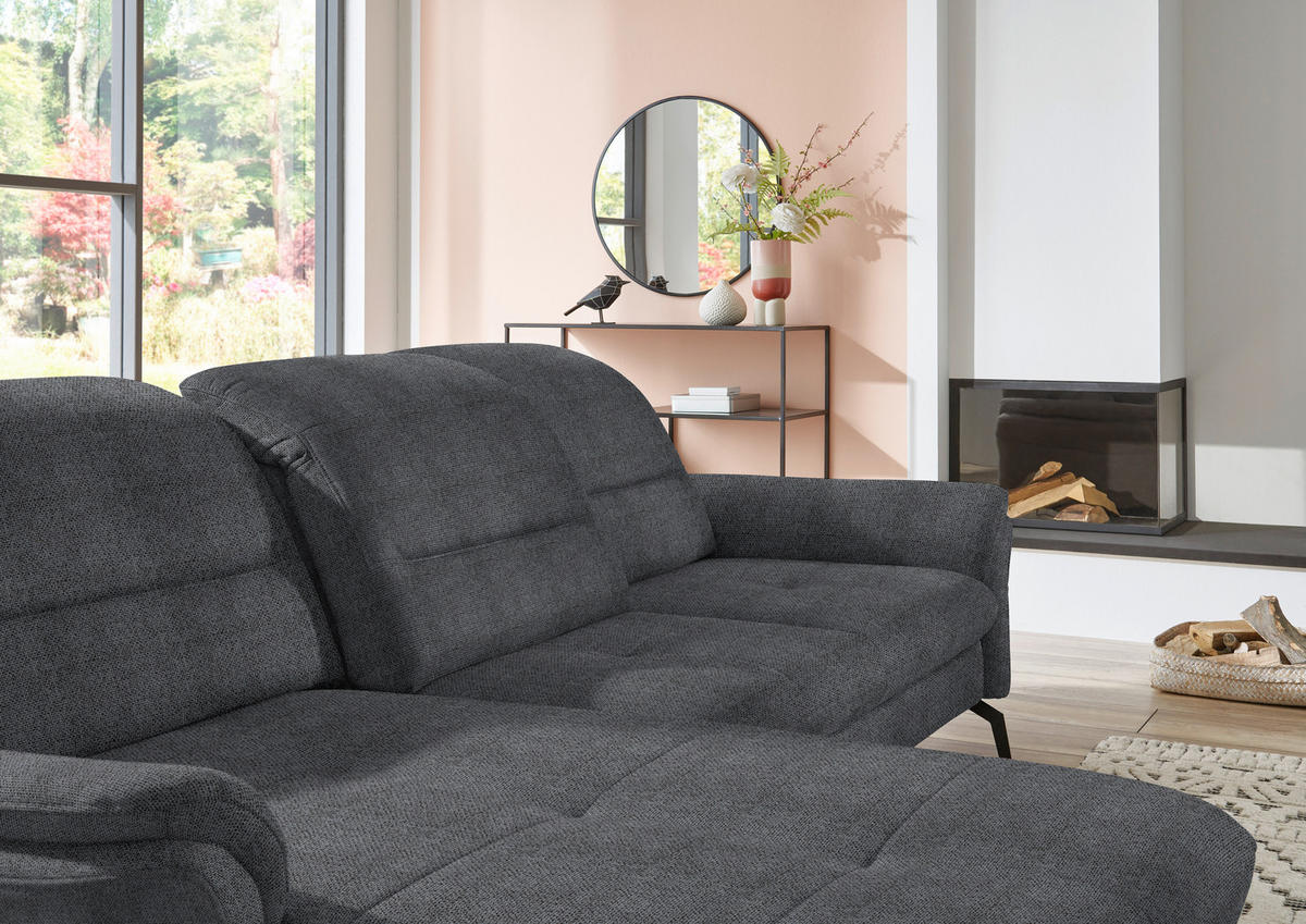 ECKSOFA in Flachgewebe Anthrazit  - Anthrazit/Schwarz, Konventionell, Textil/Metall (181/260cm) - Beldomo Speed