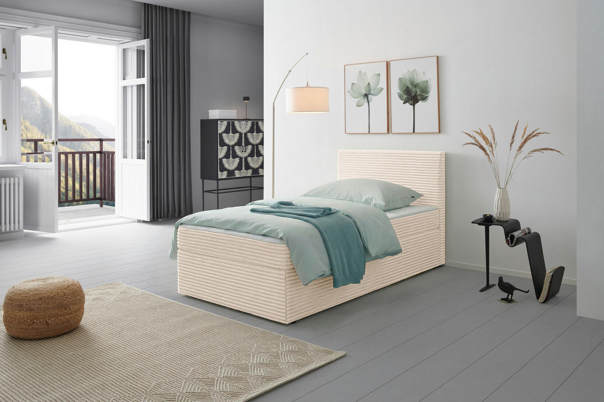 BOXBETT 100/200 cm,  in Beige, H3 = fest  - Beige/Schwarz, MODERN, Holz/Textil (100/200cm) - MID.YOU
