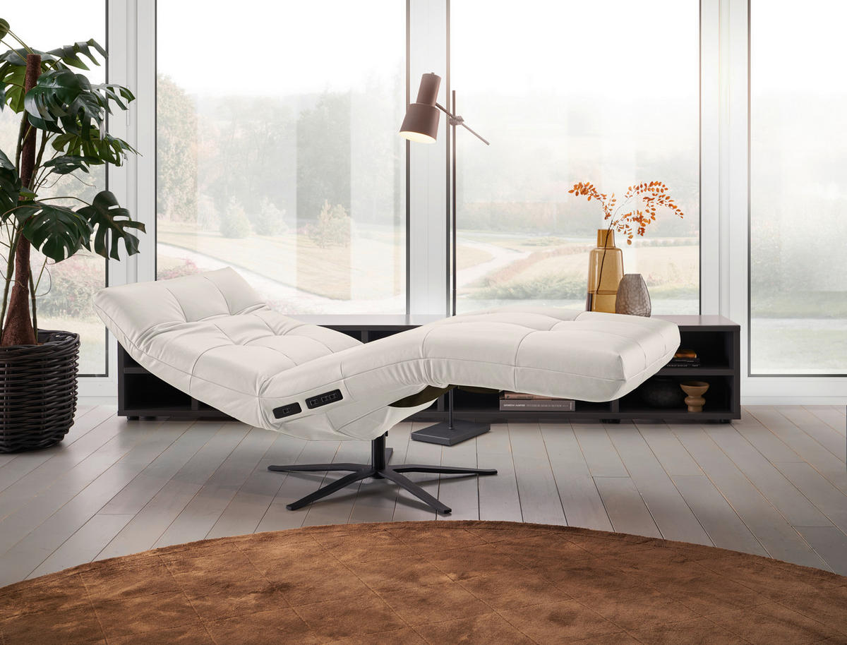 RELAXLIEGE in Echtleder Grau, Hellgrau  - Hellgrau/Schwarz, MODERN, Leder/Metall (82/53-115/156-206cm) - Pure Home Comfort