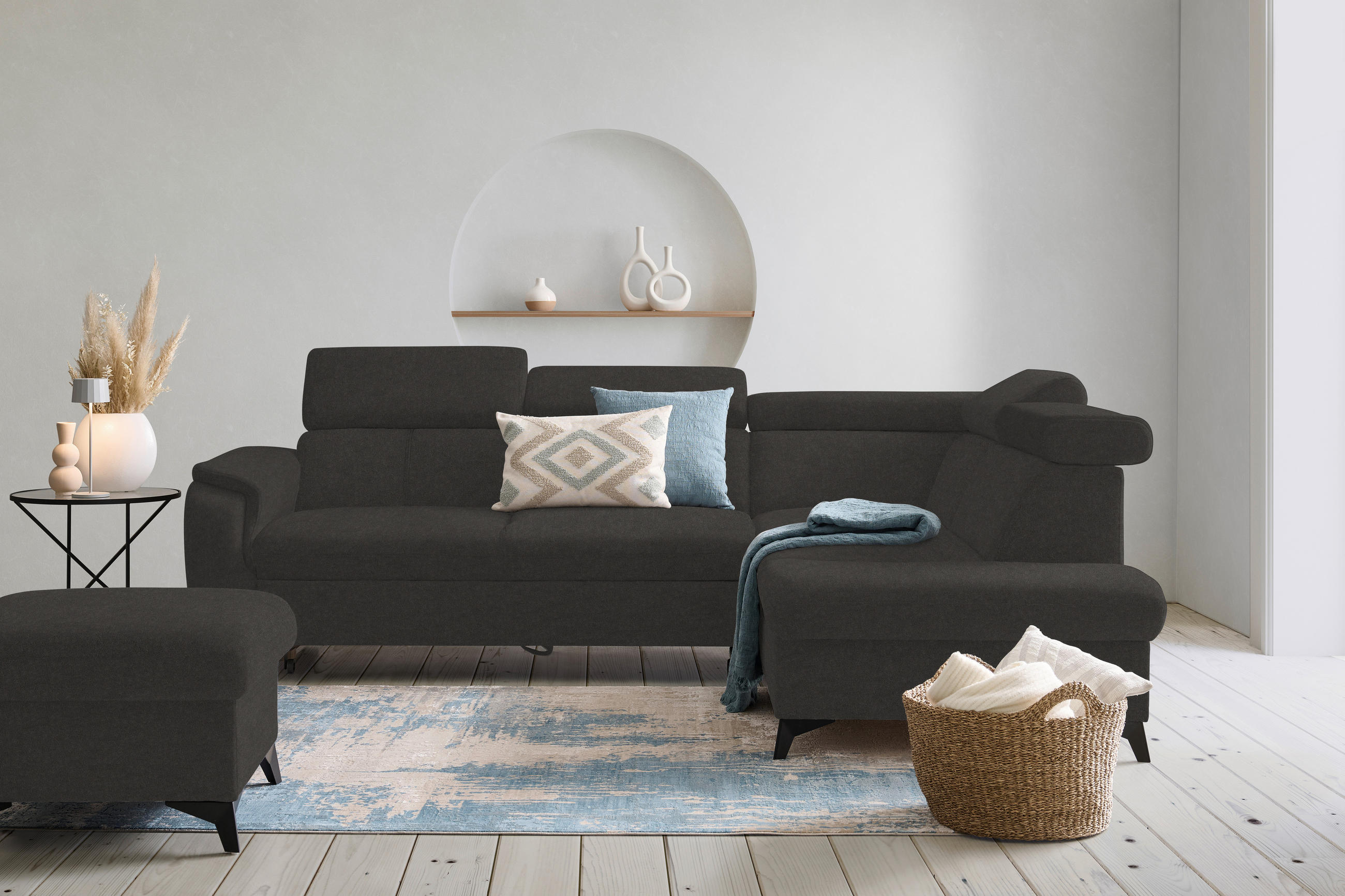 ECKSOFA in Mikrofaser Dunkelgrau  - Dunkelgrau/Schwarz, Design, Textil/Metall (260/203cm) - Stylife