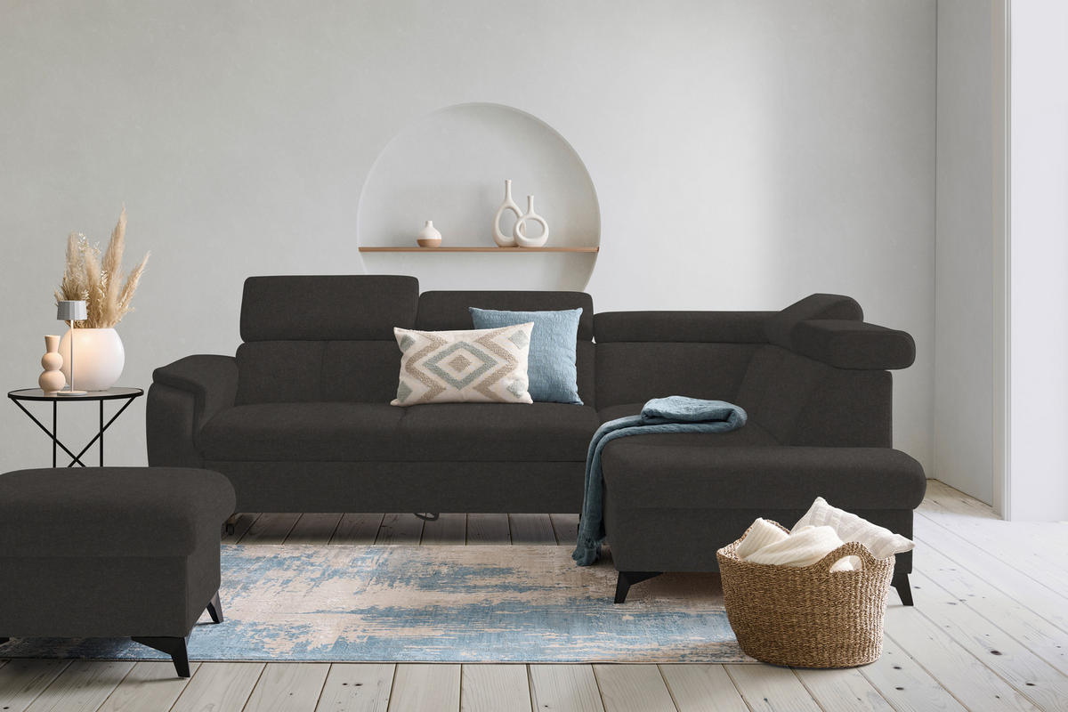 ECKSOFA in Mikrofaser Dunkelgrau  - Dunkelgrau/Schwarz, Design, Textil/Metall (260/203cm) - Stylife