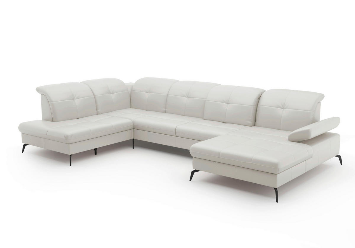 WOHNLANDSCHAFT Weiß Echtleder  - Schwarz/Weiß, KONVENTIONELL, Leder/Metall (231/357/185cm) - Sit & More