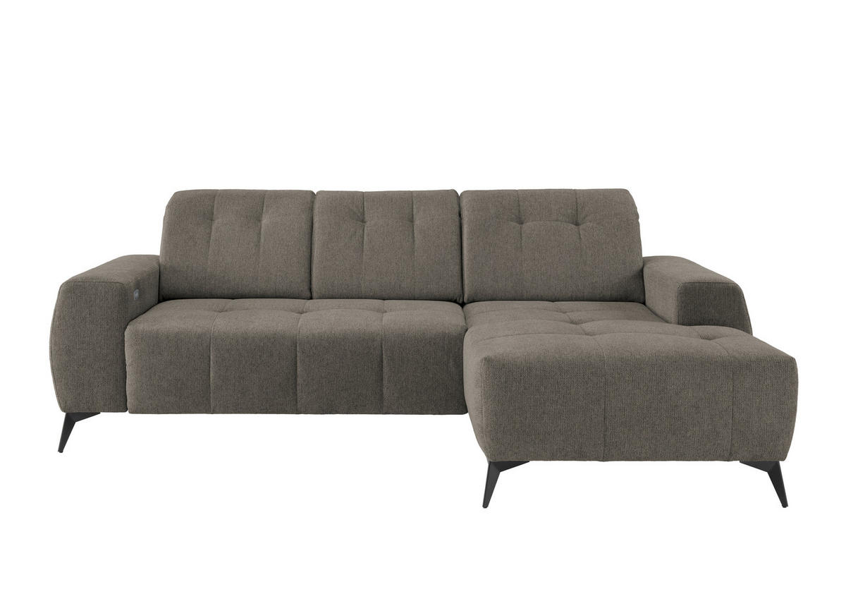 ECKSOFA in Chenille Graubraun  - Graubraun/Schwarz, Modern, Textil/Metall (258/180cm) - Livetastic