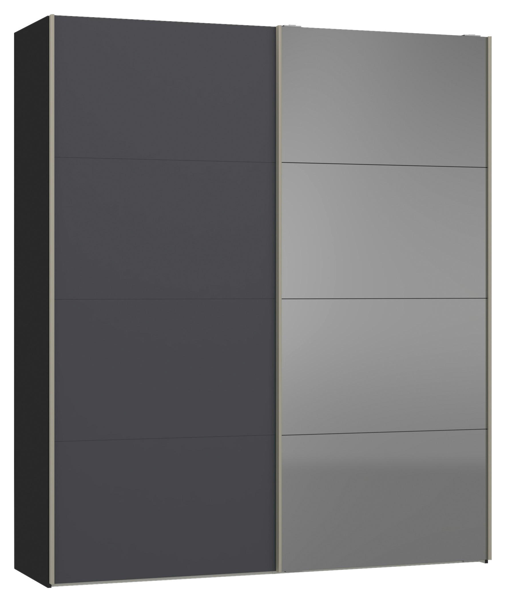 SCHWEBETÜRENSCHRANK 203/236/65 cm 2-türig Anthrazit, Schwarz  - Edelstahlfarben/Anthrazit, Design, Glas/Holzwerkstoff (203/236/65cm) - Jutzler