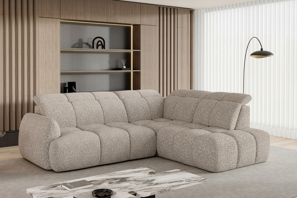 ECKSOFA Beige Webstoff Bettkasten, Schlaffunktion, Rücken echt, Kopfteilverstellung, Sitzvorzug  - Beige/Schwarz, Design, Kunststoff/Textil (275/230cm) - Welnova