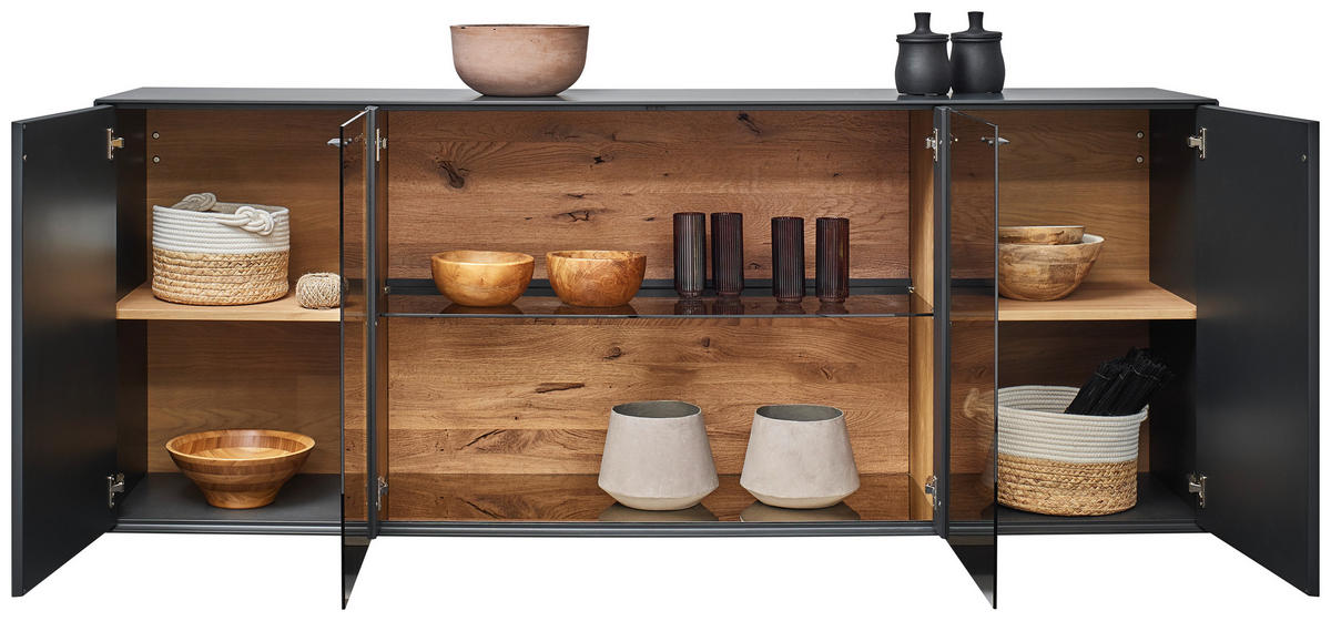 SIDEBOARD Anthrazit, Eichefarben  203/80/44 cm  - Eichefarben/Anthrazit, Natur, Glas/Holz (203/80/44cm) - Valnatura