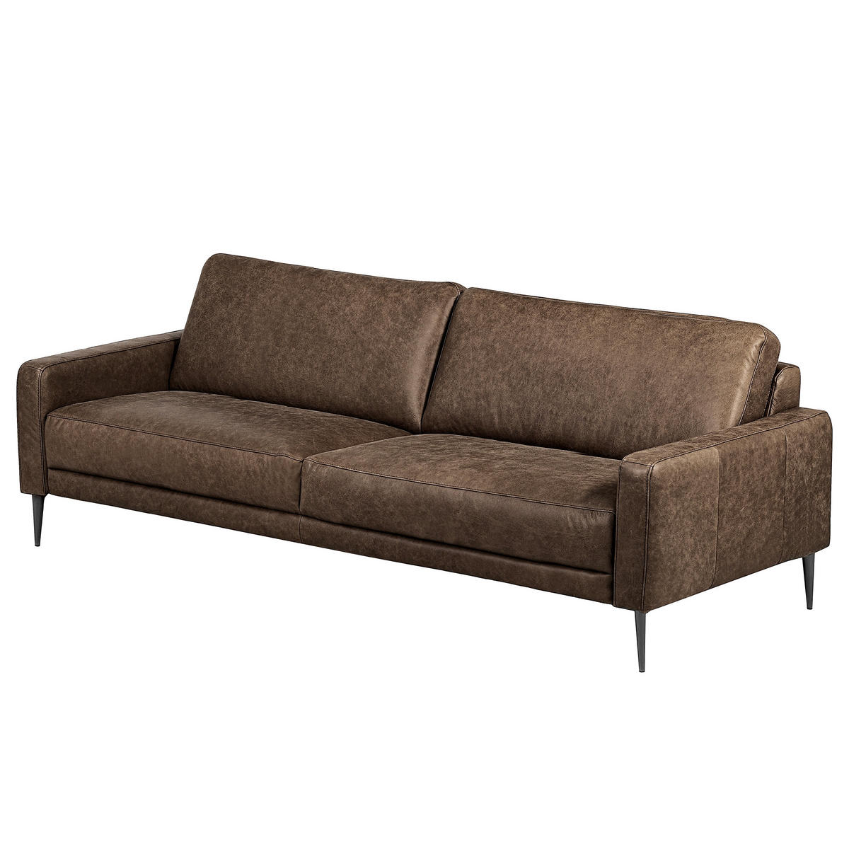 3,5-SITZER SPRING in Lederlook Echtleder Dunkelbraun  - Dunkelbraun/Schwarzchrom, Design, Leder/Textil (207/85/92cm) - Livetastic