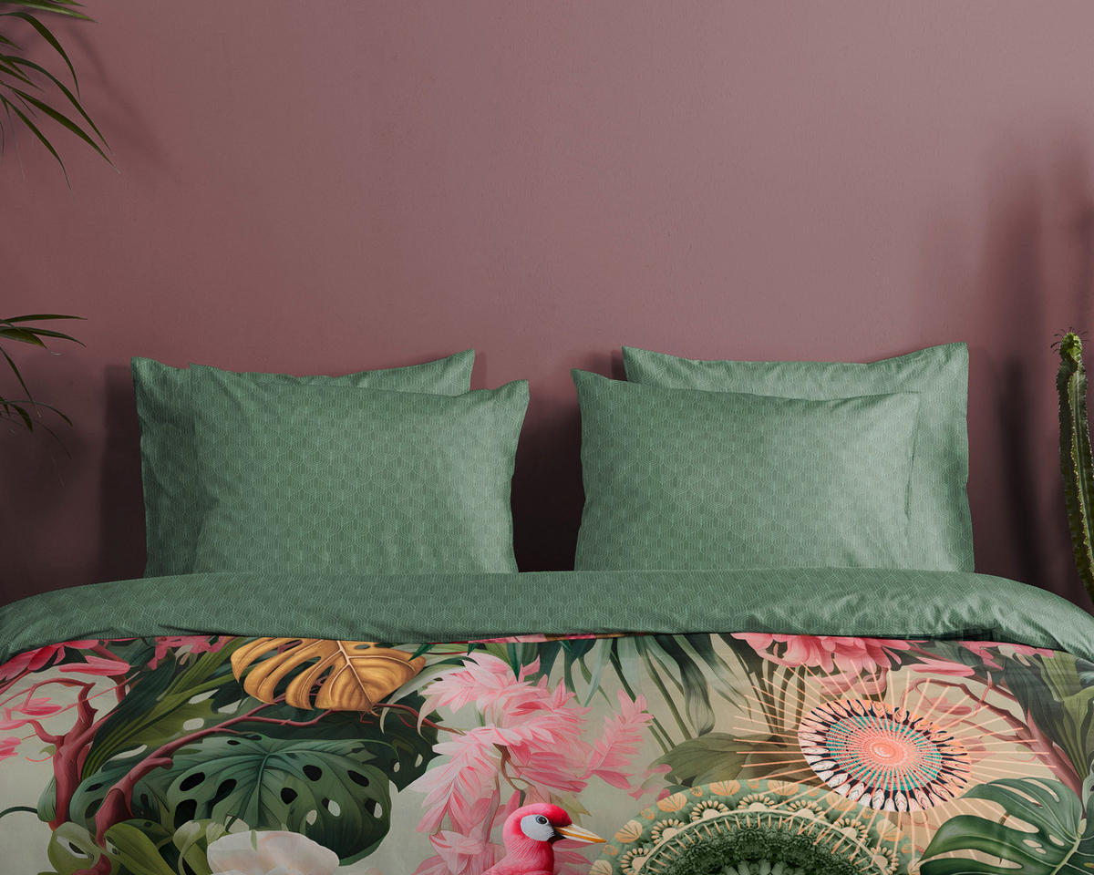 BETTWÄSCHE HIP Satin 140/200 cm  - Dunkelgrün/Rosa, Design, Textil (140/200cm)