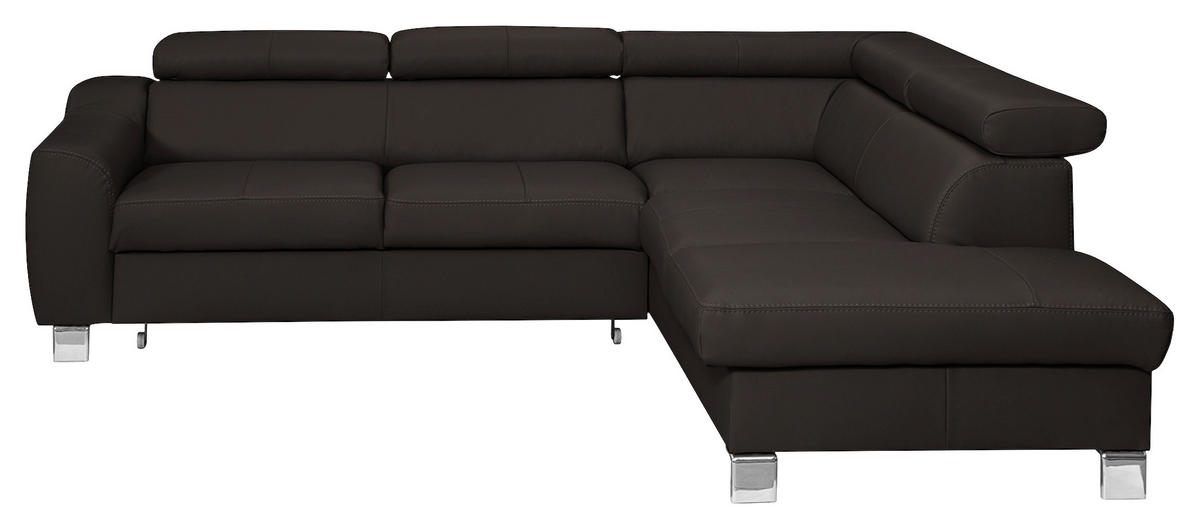 ECKSOFA Dunkelbraun Echtleder Lederlook  - Chromfarben/Dunkelbraun, Design, Leder/Textil (245/208cm) - Livetastic