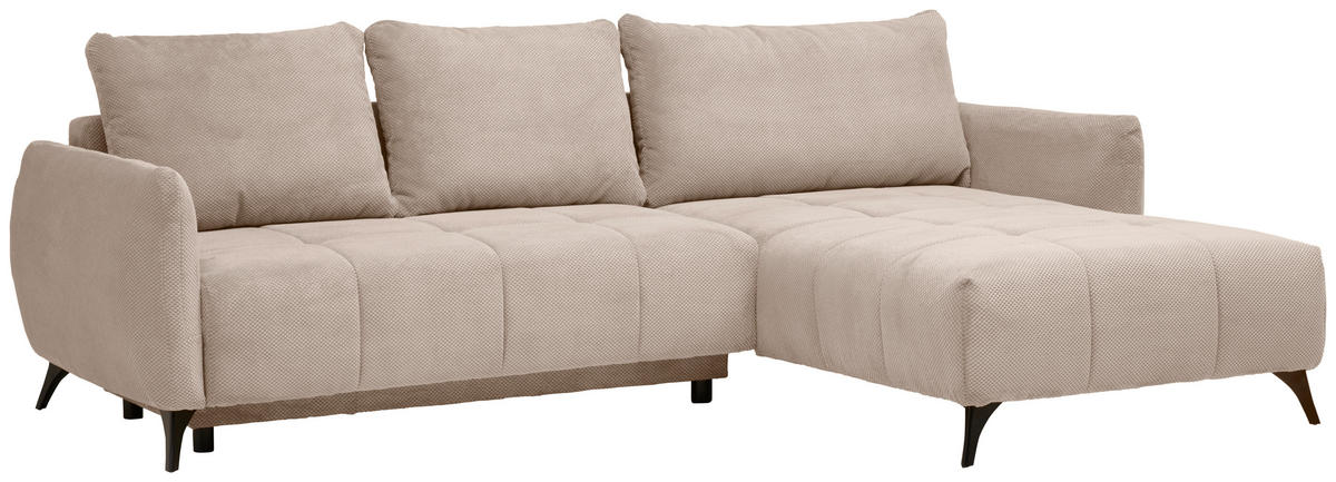 ECKSOFA in Struktur, Plüsch Beige  - Beige/Schwarz, Design, Textil/Metall (287/197cm) - Stylife