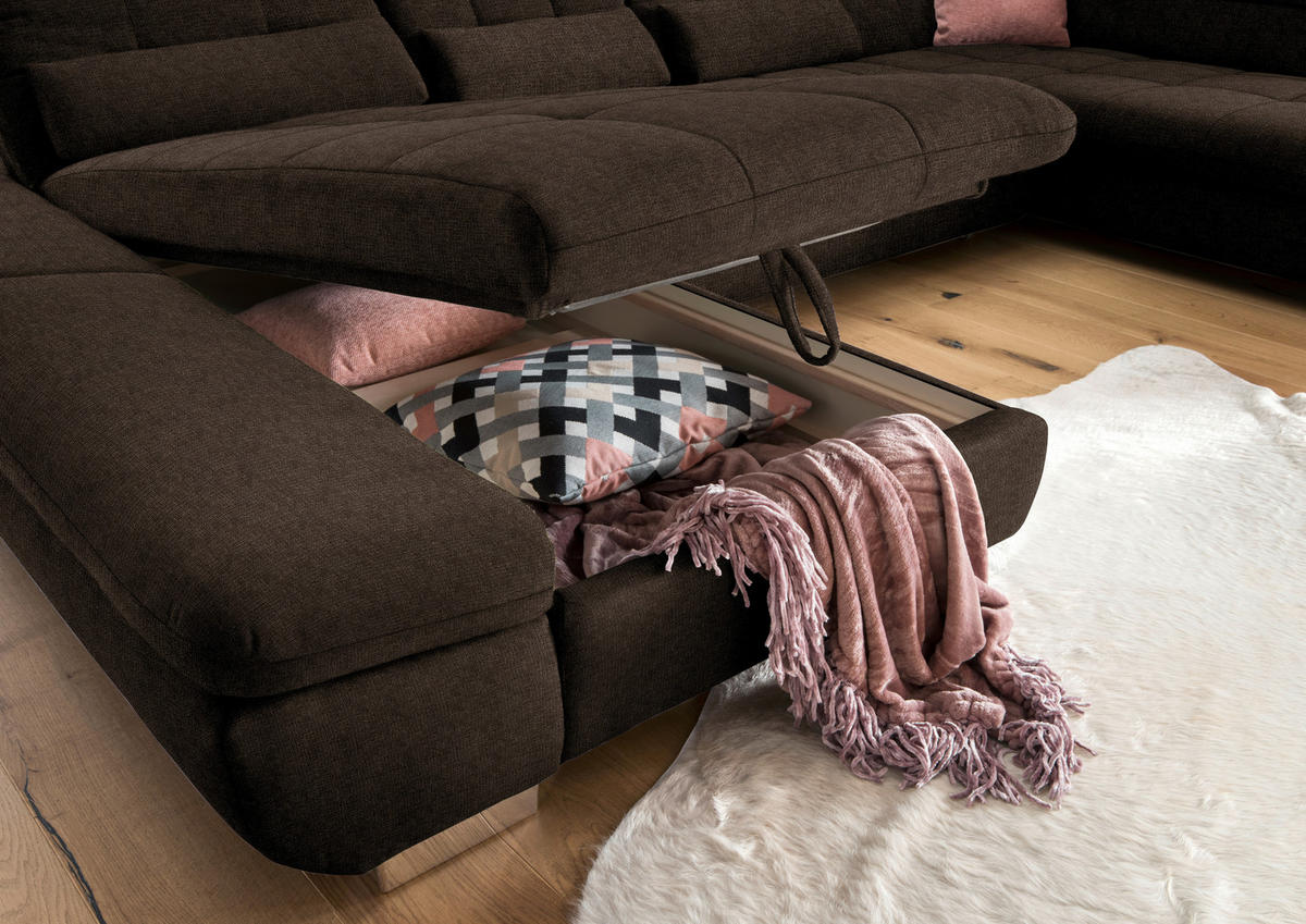 WOHNLANDSCHAFT in Mikrofaser Braun  - Chromfarben/Braun, Design, Kunststoff/Textil (204/350/211cm) - Xora