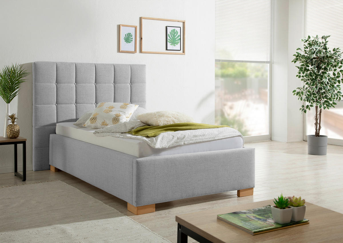 POLSTERBETT 100/200 cm,  in Grau,  - Naturfarben/Grau, MODERN, Holz/Textil (100/200cm) - Livetastic