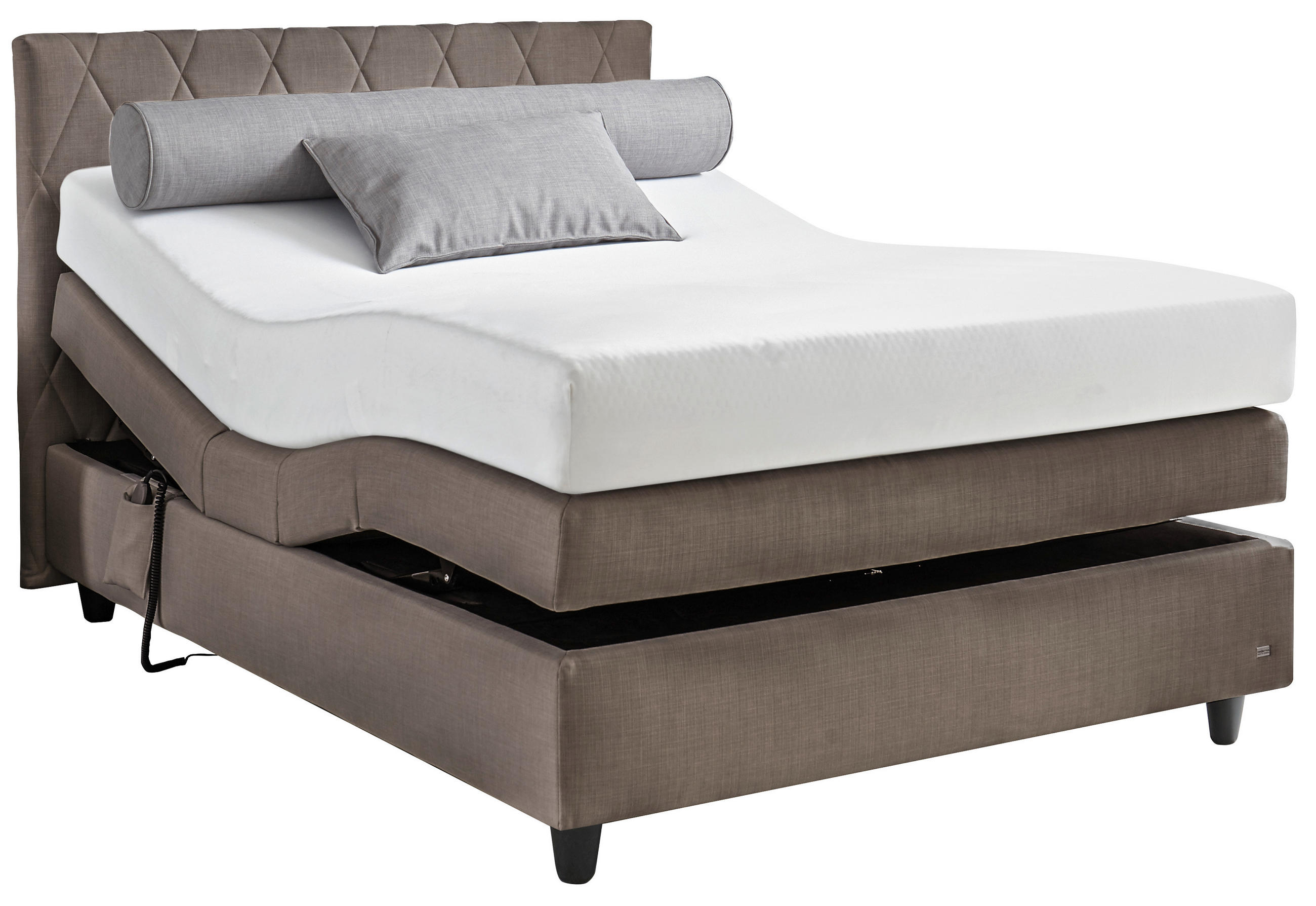BOXSPRINGBETT 140/200 cm,  in Braun, Matratze, gepolstertes Kopfteil, motorische Verstellbarkeit, H3 = fest  - Schwarz/Braun, KONVENTIONELL, Kunststoff/Textil (140/200cm) - RUF Betten