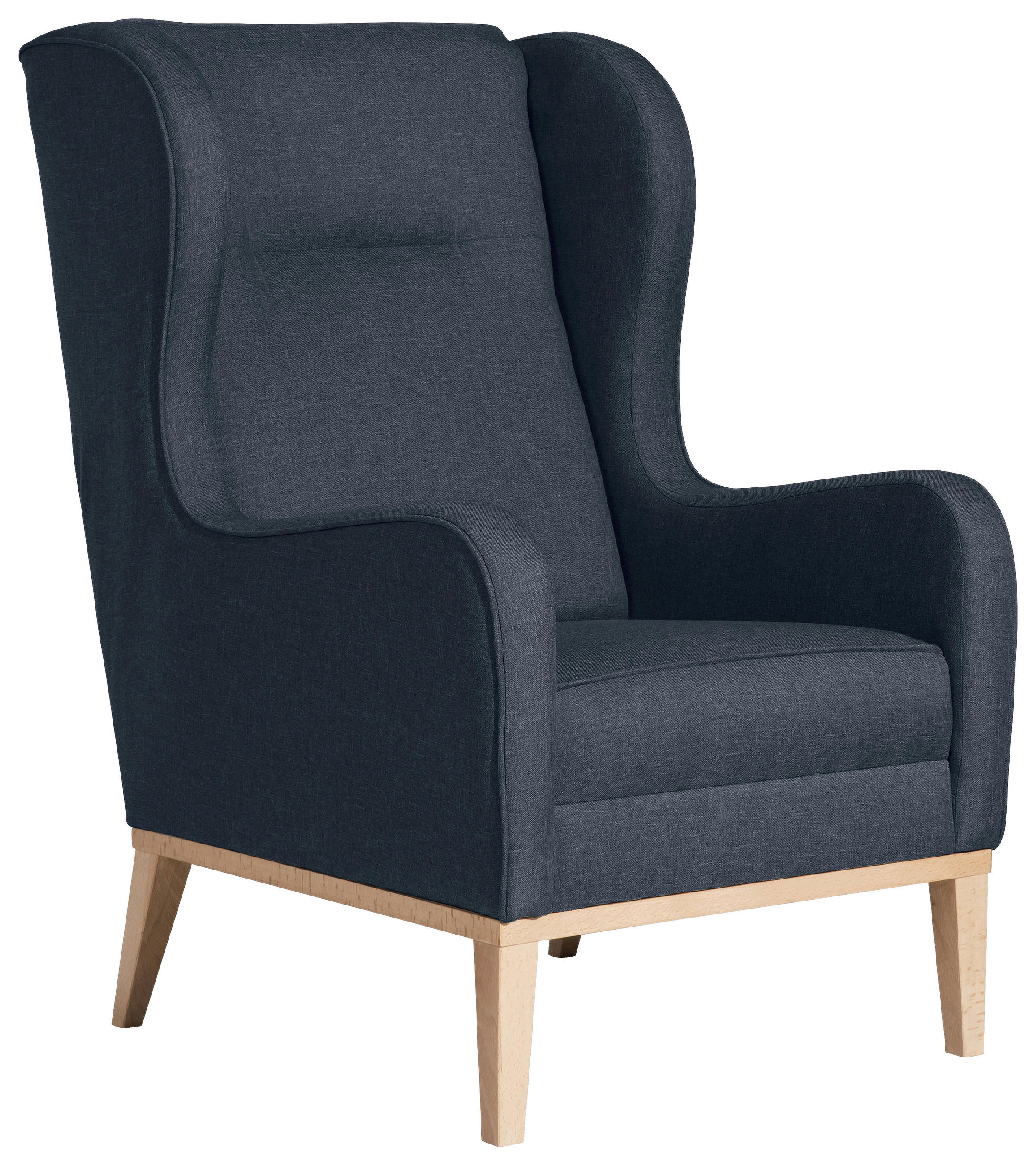 OHRENSESSEL in Flachgewebe Dunkelblau  - Naturfarben/Dunkelblau, Konventionell, Holz/Textil (66/104/78cm) - Max Winzer