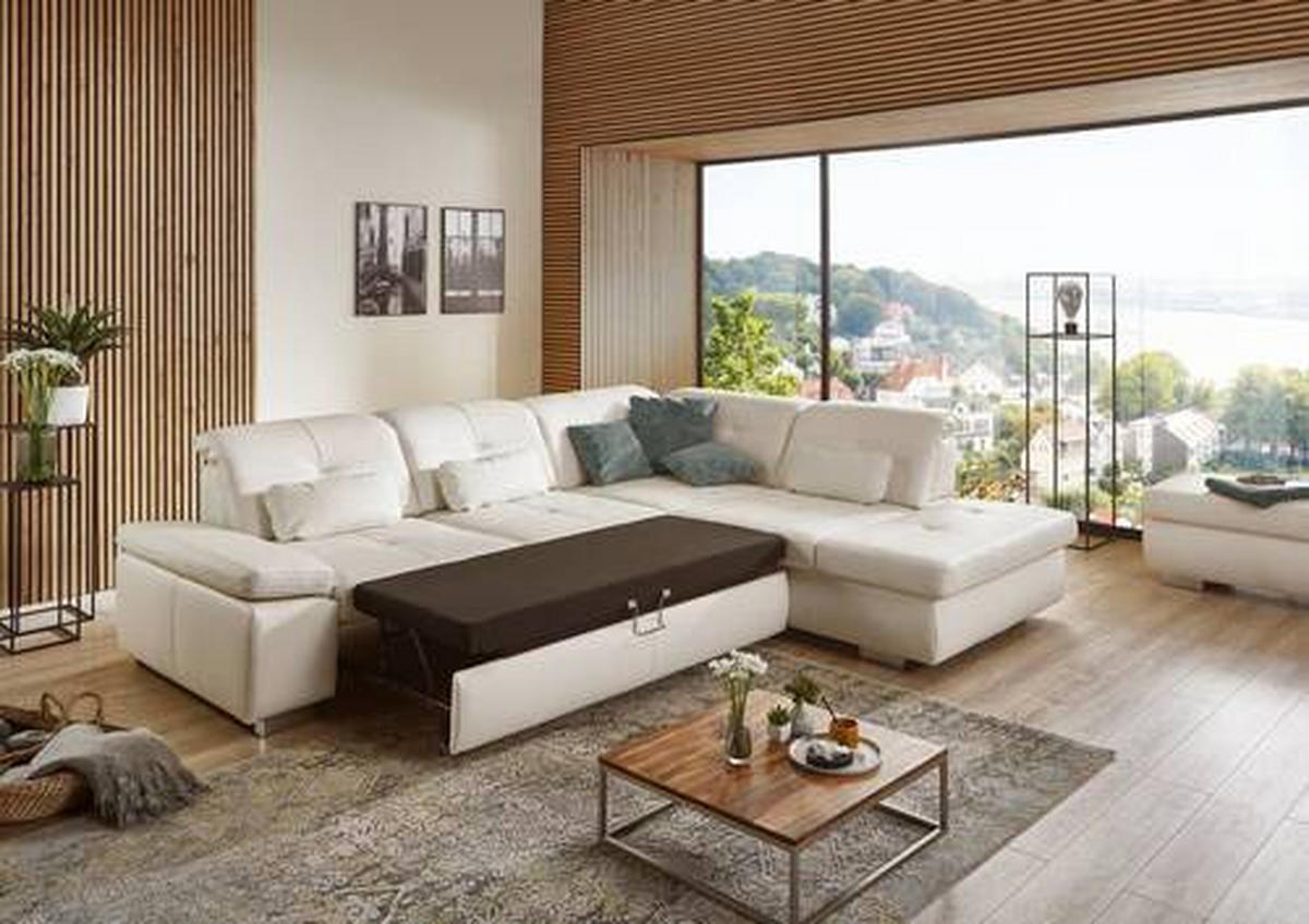 ECKSOFA in Echtleder Weiss  - Weiss, Basics, Leder/Metall (312/260cm) - Beldomo Premium