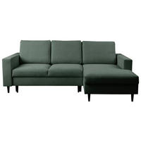 ECKSOFA in Struktur Dunkelgrün  - Dunkelgrün/Schwarz, Modern, Holz/Kunststoff (230/145cm) - MID.YOU