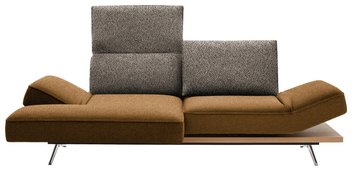ECKSOFA in Flachgewebe Braun, Goldfarben  132/240 cm  - Chromfarben/Goldfarben, Design, Holz/Textil (132/240cm) - Koinor
