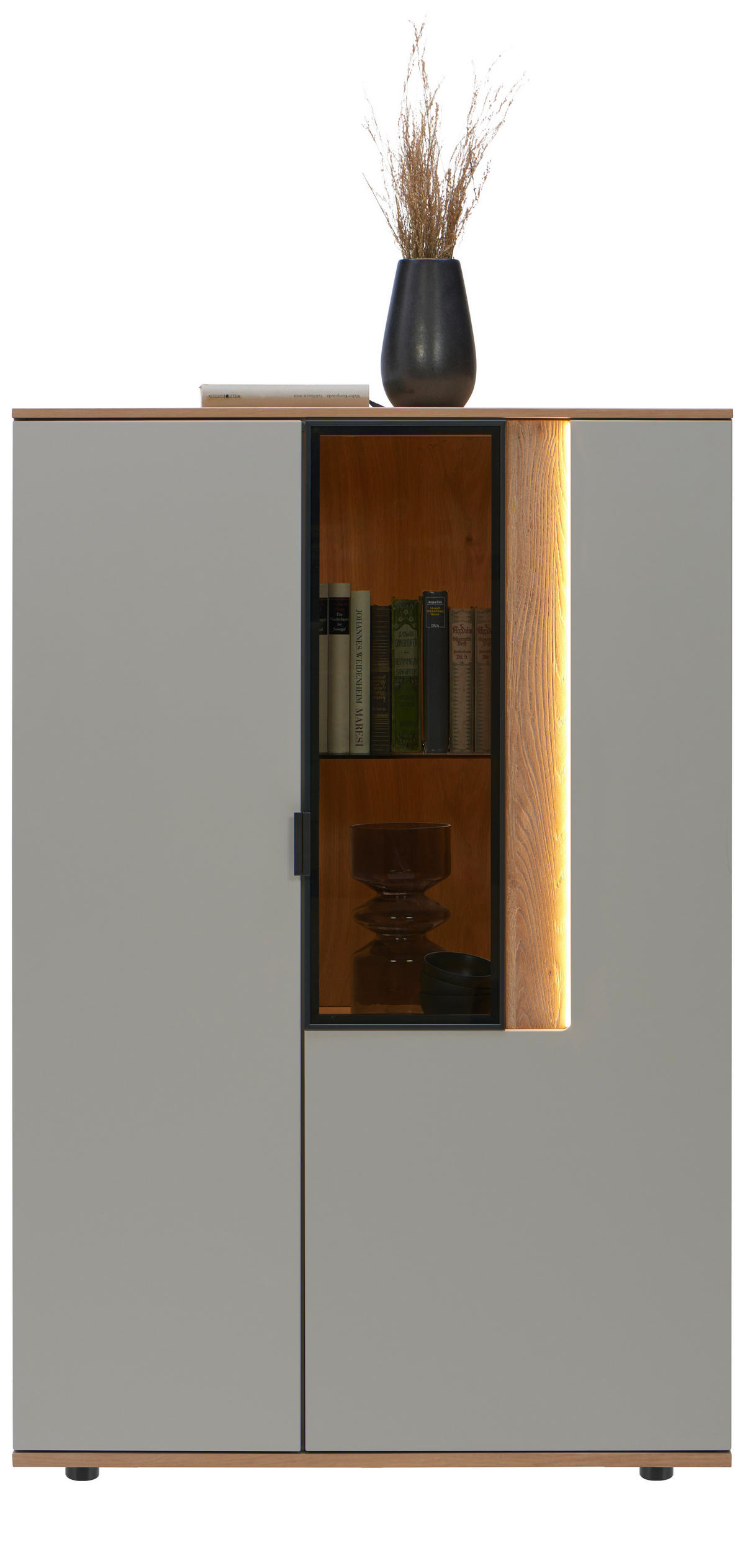 HIGHBOARD  in 92,9/136,6/42 cm  - Eichefarben/Hellgrau, MODERN, Glas/Holz (92,9/136,6/42cm) - Dieter Knoll
