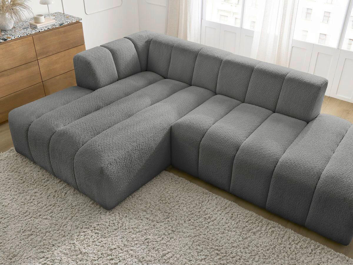 ECKSOFA  ANNECY Dunkelgrau Bouclé  - Dunkelgrau/Schwarz, MODERN, Kunststoff/Textil (170/262cm)